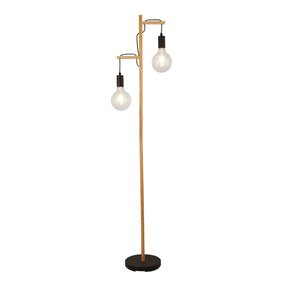 Woody  2Lt Floor Lamp  - Natural Wood & Black Metal