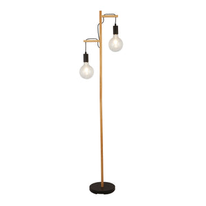 Woody  2Lt Floor Lamp  - Natural Wood & Black Metal