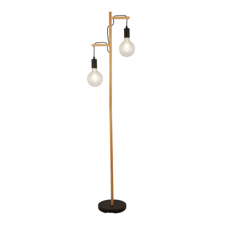 Woody  2Lt Floor Lamp  - Natural Wood & Black Metal