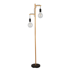 Searchlight Electric Woody  2Lt Floor Lamp  - Natural Wood & Black Metal 95041-2BR