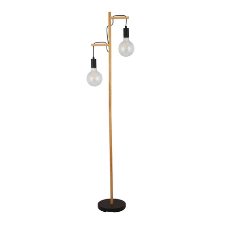 Searchlight Electric Woody  2Lt Floor Lamp  - Natural Wood & Black Metal 95041-2BR