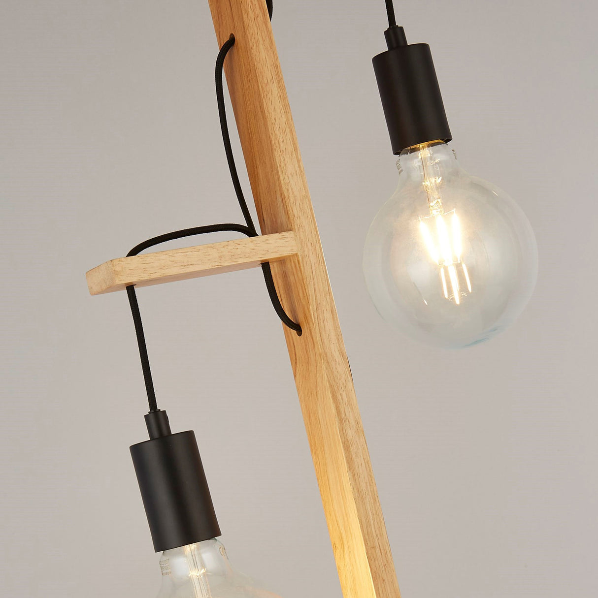 Searchlight Electric Woody  2Lt Floor Lamp  - Natural Wood & Black Metal 95041-2BR