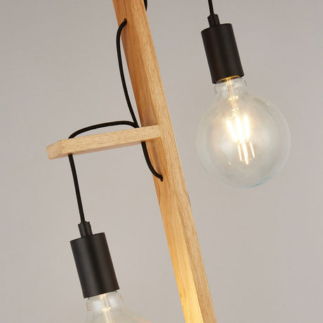 Searchlight Electric Woody  2Lt Floor Lamp  - Natural Wood & Black Metal 95041-2BR