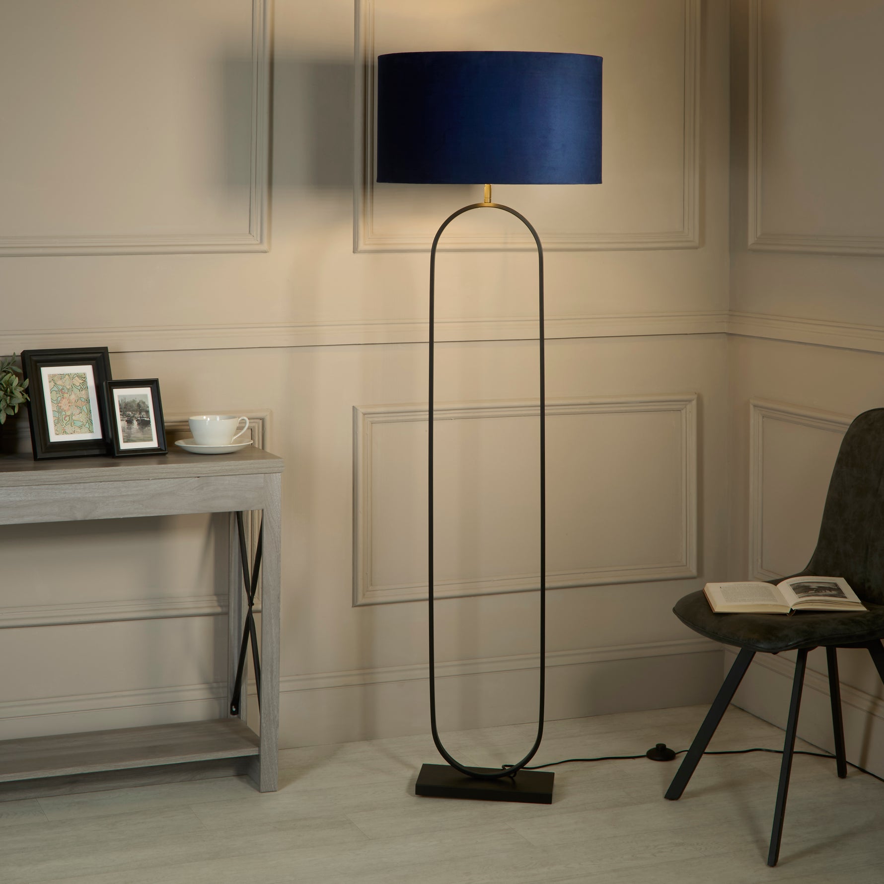 Searchlight Electric Modish Floor Lamp - Black Metal with Navy Shade 95101AZ