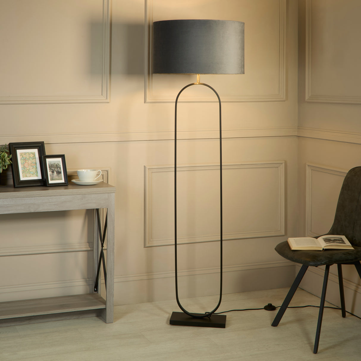Searchlight Electric Modish Floor Lamp - Black Metal with Dark Grey Shade 95101DGY