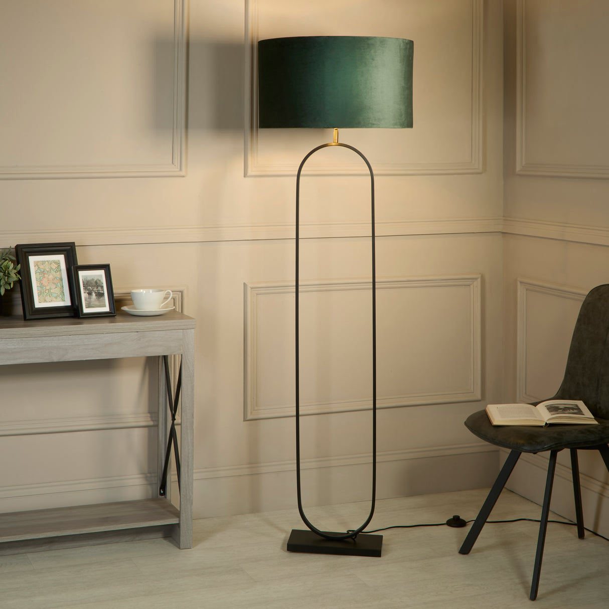 Searchlight Electric Modish Floor Lamp Black Metal with Green Shade 95101GR