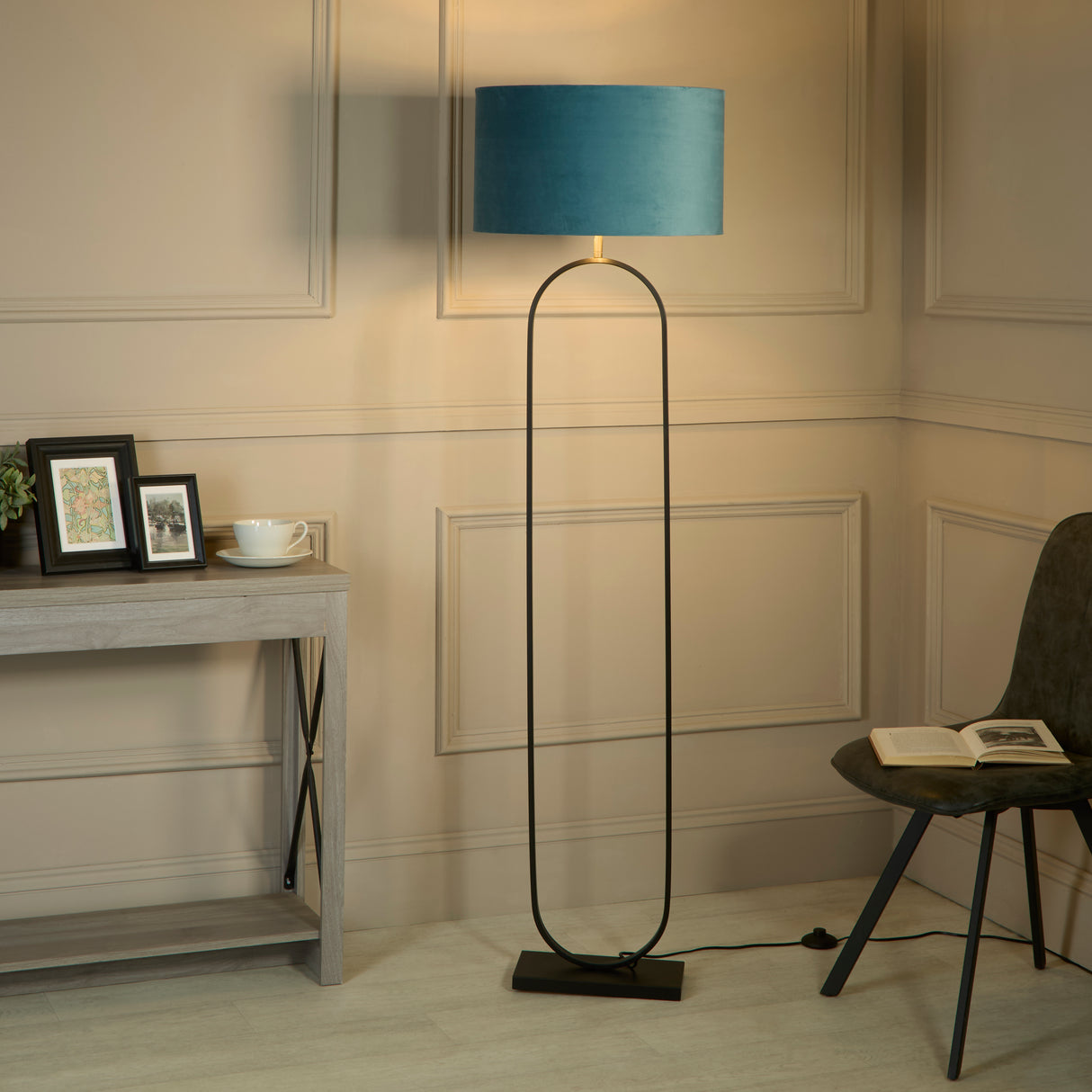 Searchlight Electric Modish Floor Lamp - Black Metal with Teal Shade 95101TE