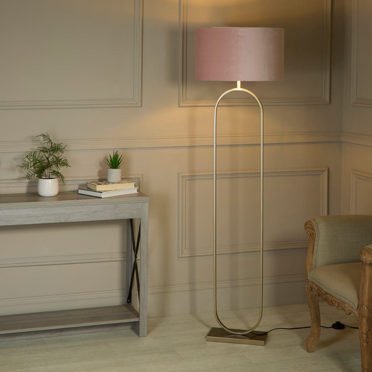 Searchlight Electric Modish Floor Lamp Bronze Metal with Pink Shade 95102PI