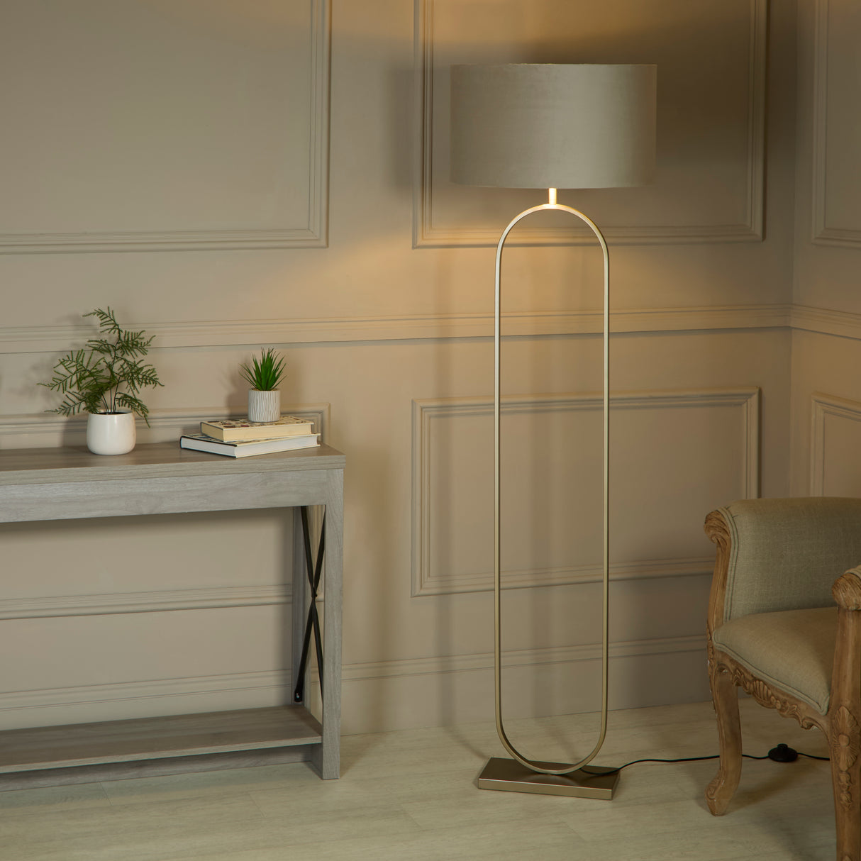 Searchlight Electric Modish Floor Lamp Bronze Metal with Taupe Shade 95102TA