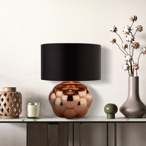Searchlight Electric Fizz Table Lamp - Copper Glass & Black Faux Silk Shade 9711CU