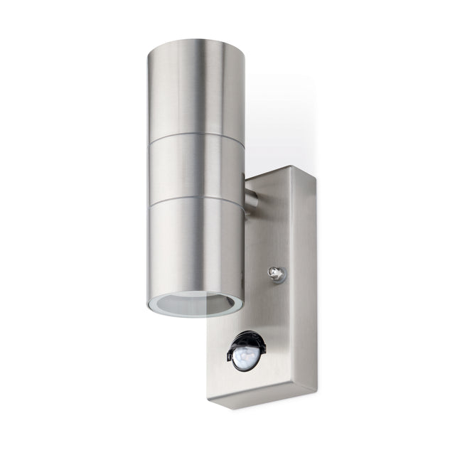 JCC Lighting JC17063 Twin GU10 Stainless Steel Up/Down wall light with PIR 7W LED Max, IP44