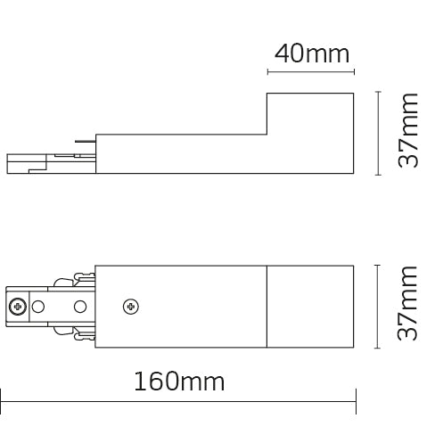 JCC Lighting JC14009BLK Mainline Mains IP20 120mm Live End With Conduit Entry Black