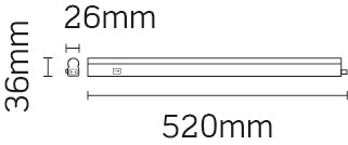 JCC Lighting JC83304 Undercabinet LED Batten IP20 8W 520mm 3000K White PC c/w 1m lead.