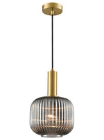 Franklite PCH461-389 Pendant Mezcla Pendant aged brass - Ribbed Smoked Glass 255mm