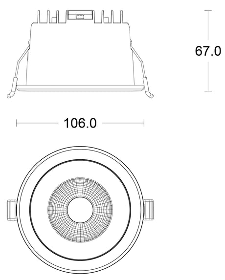 JCC JC73034 Parluma downlight 106mm 6W/9W 3K/4K/57K IP65 White bezel Silver ref Triac