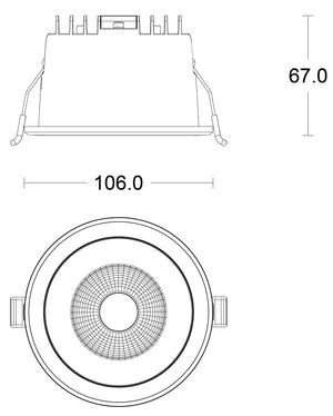 JCC JC73045 Parluma downlight 106mm 6W/9W 3K/4K/57K IP65 Black bezel Black ref DALI/1-10V