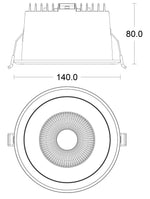 JCC JC73050 Parluma downlight 140mm 9W/12W 3K/4K/57K IP65 White bezel Silver ref Non-dim