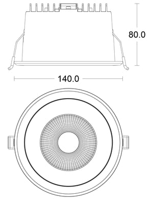 JCC JC73052 Parluma downlight 140mm 9W/12W 3K/4K/57K IP65 Black bezel White ref Non-dim