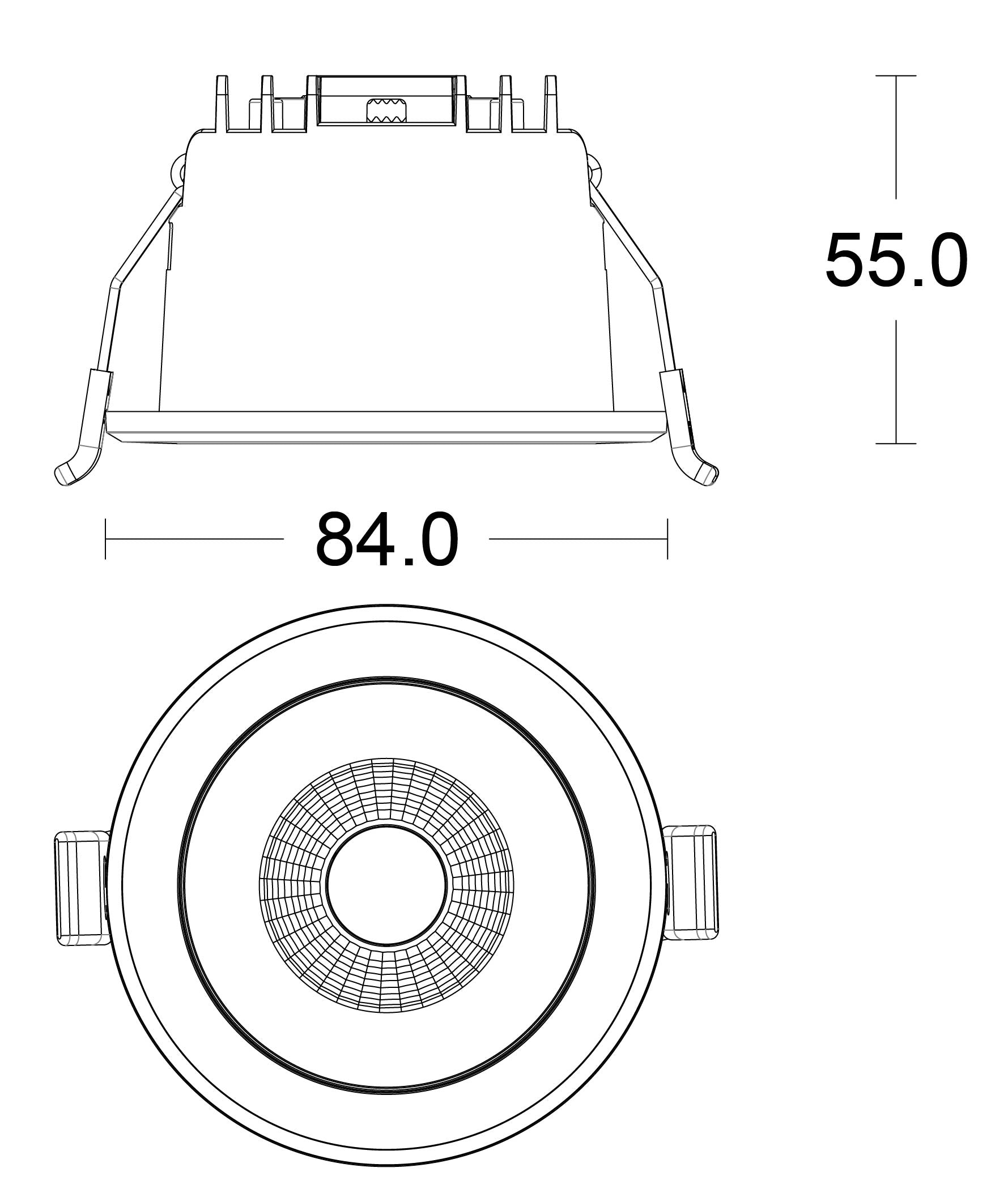 JCC JC73004 Parluma downlight 84mm 4W/6W 3K/4K/57K IP65 Black bezel White ref Non-dim