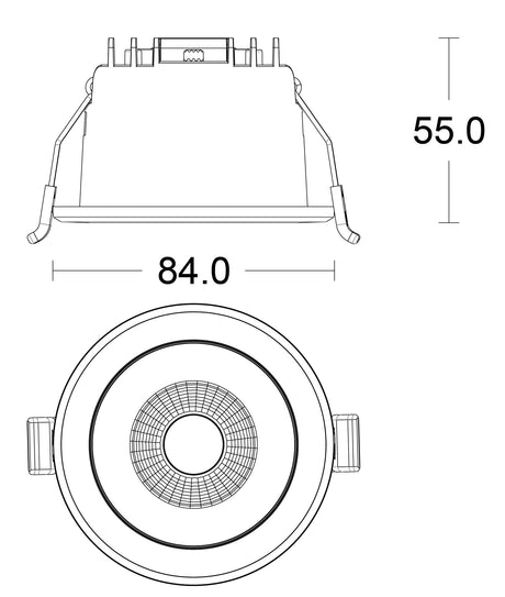 JCC JC73014 Parluma downlight 84mm 4W/6W 3K/4K/57K IP65 Black bezel Silver ref Triac