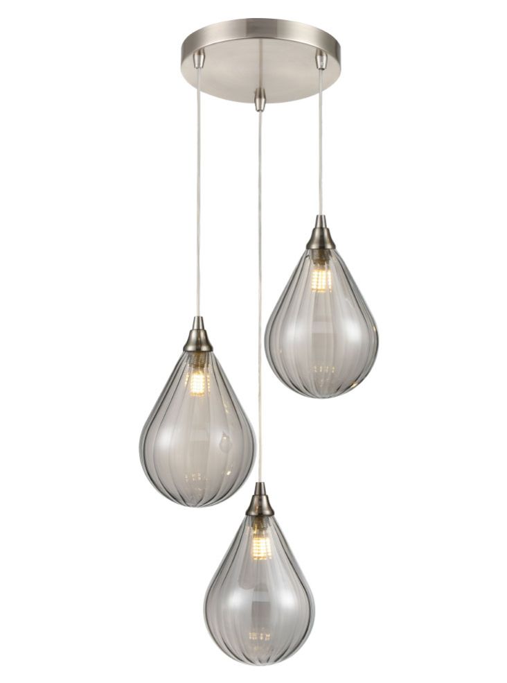 Franklite Perry 3 Light Spreader in satin nickel with smoked glass Perry part no - FL2453-3-355