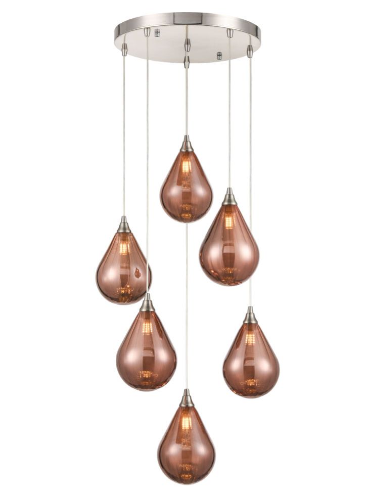 Franklite Perry 6 Light Spreader in satin nickel with copper glass Perry part no - FL2453-6-357