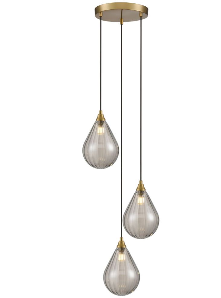 Franklite Perry 3 light Spreader in aged brass with smoked glass Perry part no - FL2468-3-355