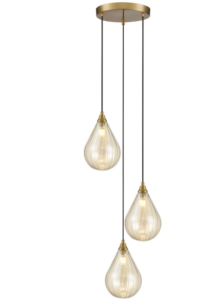 Franklite Perry 3 light Spreader in aged brass with amber glass Perry part no - FL2468-3-356