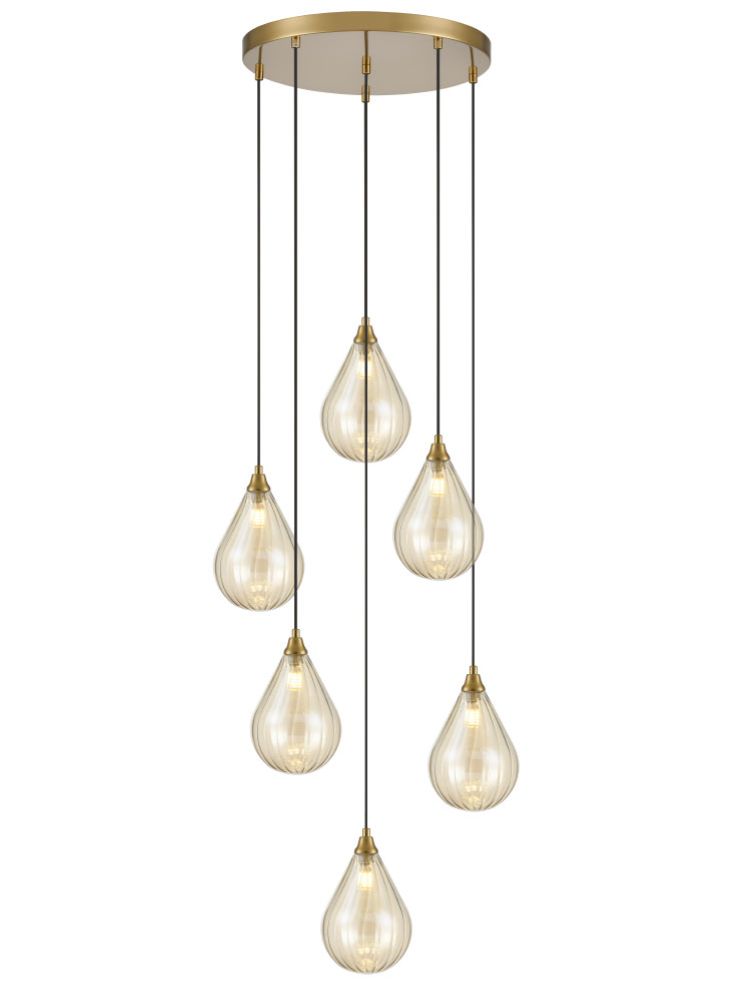 Franklite Perry 6 light Spreader in aged brass with amber glass Perry part no - FL2468-6-356