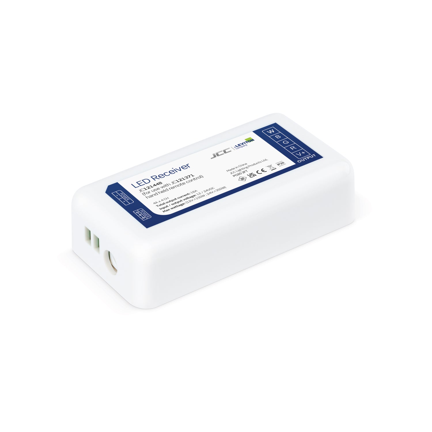 JCC Lighting Part Number JC121448 RGBW 2.4G RF LED Receiver RGBW 2.4G RF LED Receiver For use with JC121449 Remote control, Hand held
