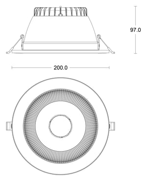 JCC JC74006 Rakula downlight 200mm 20W/28W 3000K/4000K/5700K IP65 TP(a) Non-dim