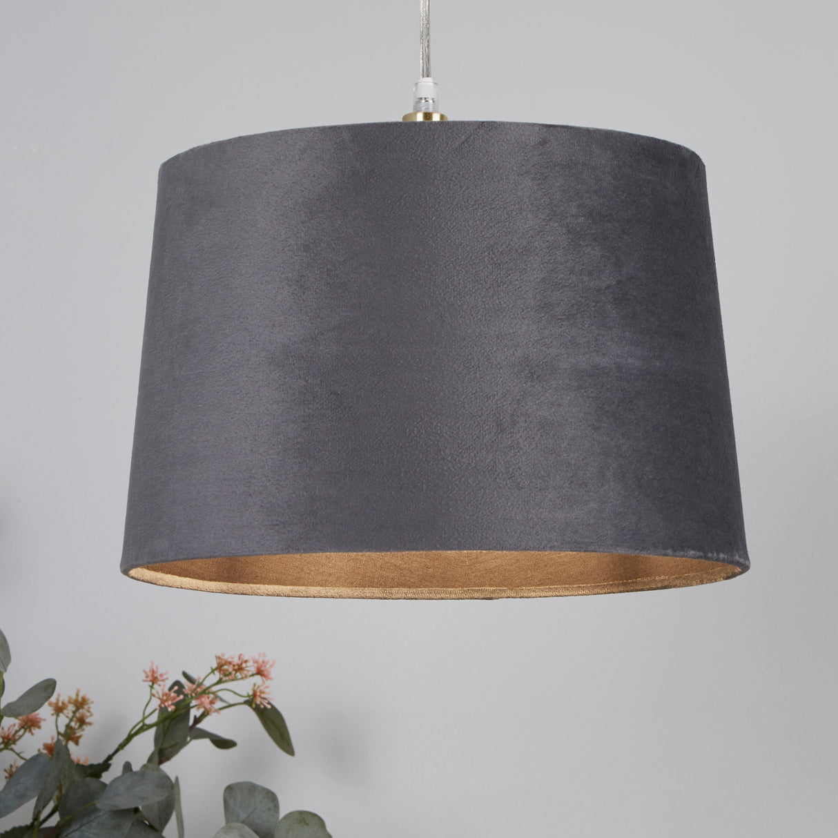 Searchlight Electric Velvet Drum Shade 30Cm Charcoal SO701939