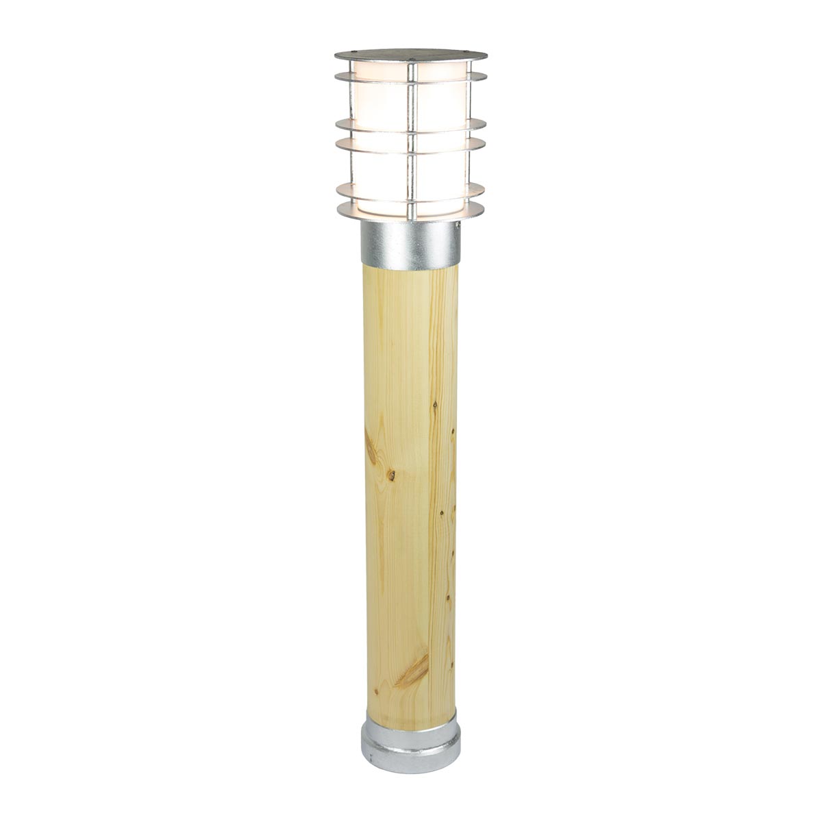 Norlys Stockholm Large Bollard Natural Wood & Galvanised ST-BOLNW-L-E27-G