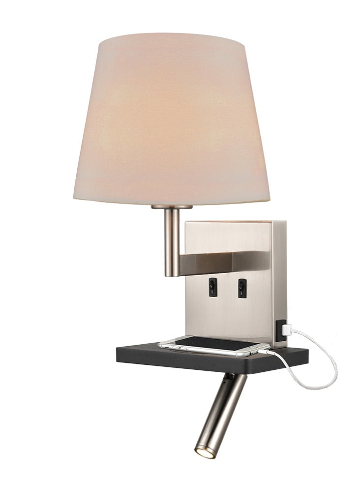 Franklite Austen wall light with LED, flex arm reading light + charging pad Austen part no - WB123-1176