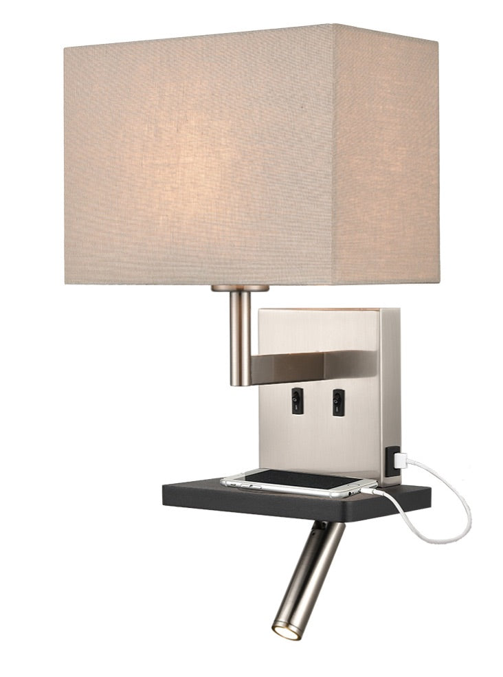 Franklite Austen wall light with LED, flex arm reading light + charging pad Austen part no - WB123-1180