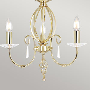 Elstead Lighting Chandelier from the Aegean range. Aegean 3 Light Chandelier Product Code = AG3-POL-BRASS