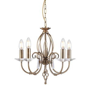 Elstead Lighting Chandelier from the Aegean range. Aegean 5 Light Chandelier Product Code = AG5-AGED-BRASS