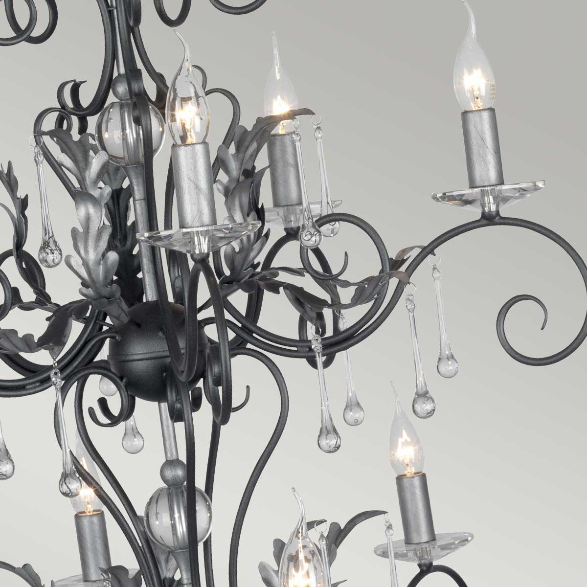 Elstead Lighting Chandelier from the Amarilli range. Amarilli 15 Light Chandelier Product Code = AML15-BLK-SILVER