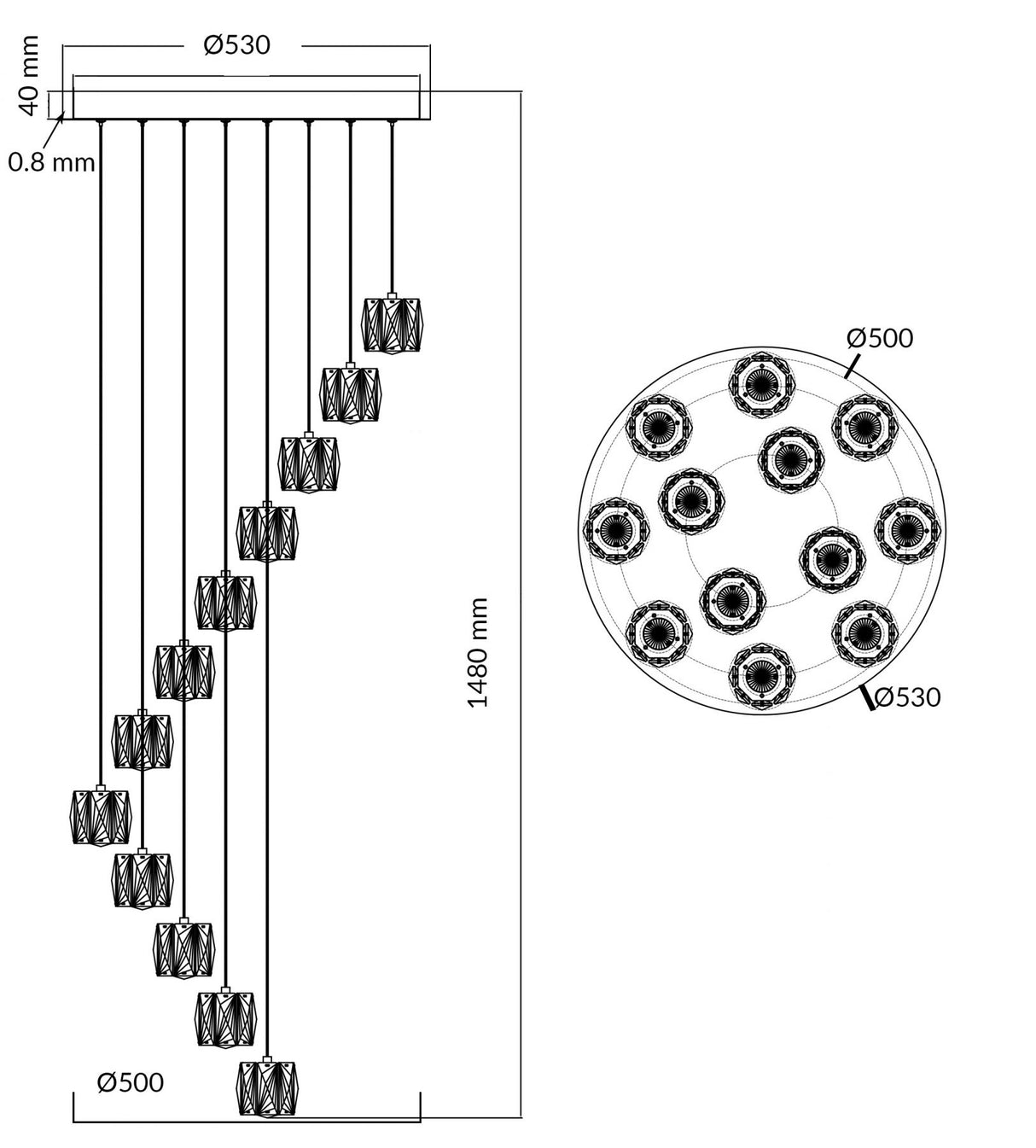 Magnalux Aurora 12 Light Extra Small Spiral Crystal Pendant Part Number - AUR12XCH