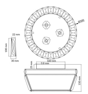 Magnalux Aurora 3 Light Crystal Flush Fitting Part Number - AUR03FLCH