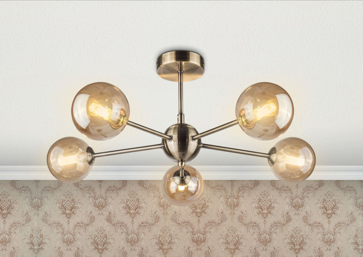 Magnalux Barbara 5 Light Semi Flush Antique Brass Part Number - BAR05AB
