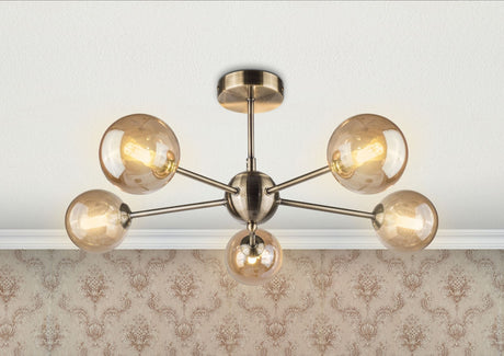 Magnalux Barbara 5 Light Semi Flush Antique Brass Part Number - BAR05AB