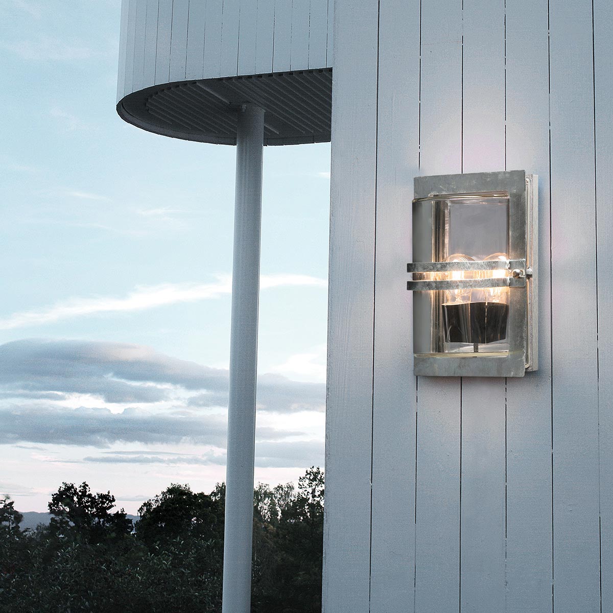 Norlys Basel 1 Light Wall Lantern - Galvanised With Clear Glass BASEL-E27-GAL-C