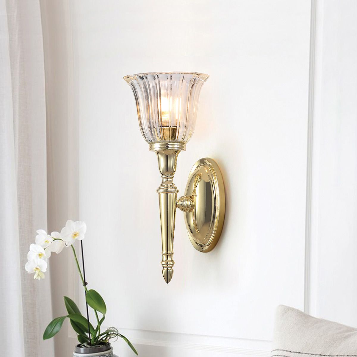 Elstead Lighting Wall Light from the Dryden range. Dryden 1 Light Wall Light – SKU BATH-DRYDEN1-PB