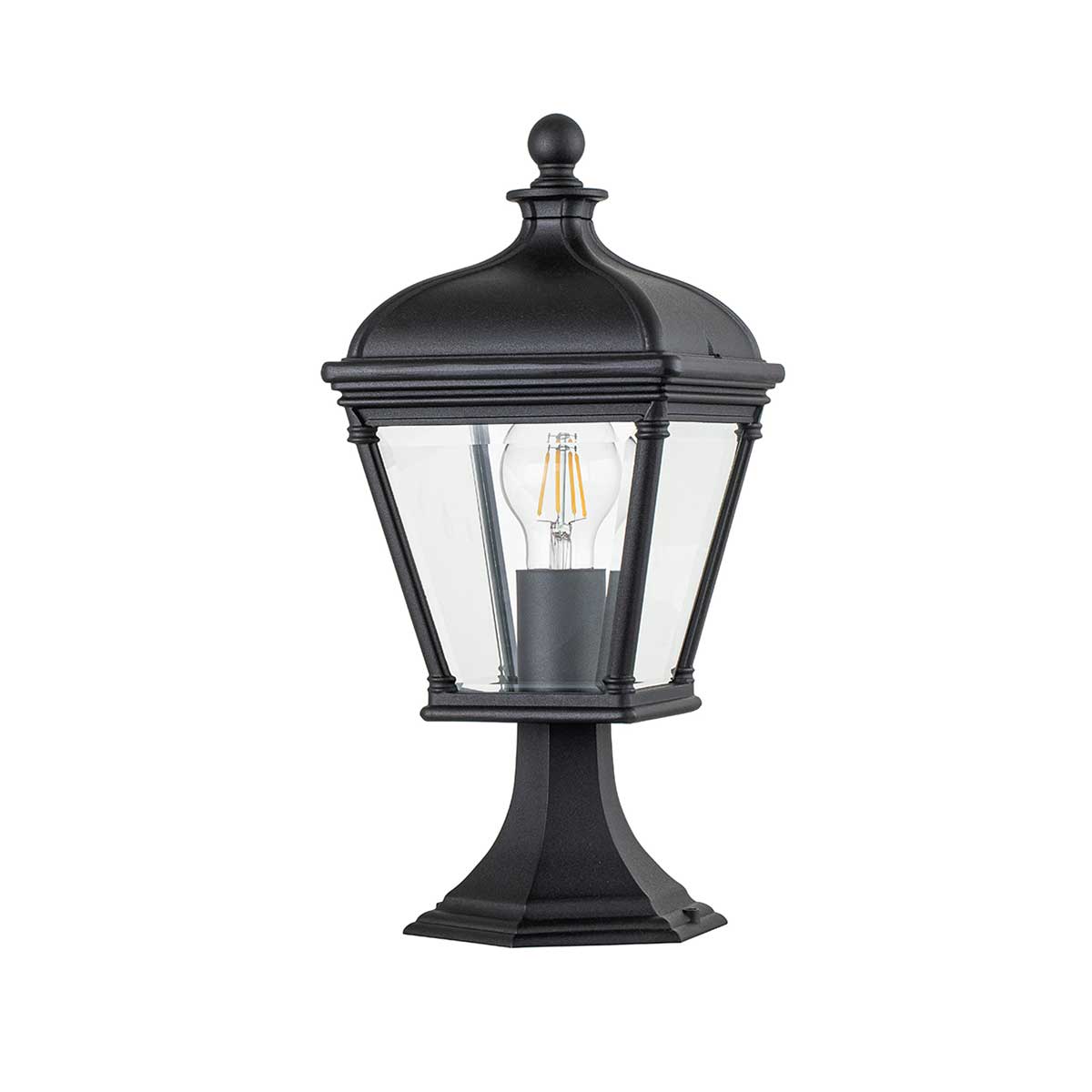 Elstead Lighting Pedestal Lantern from the Bayview range. Bayview 1 Light Medium Pedestal Lantern Product Code = BAYVIEW-3M-BK