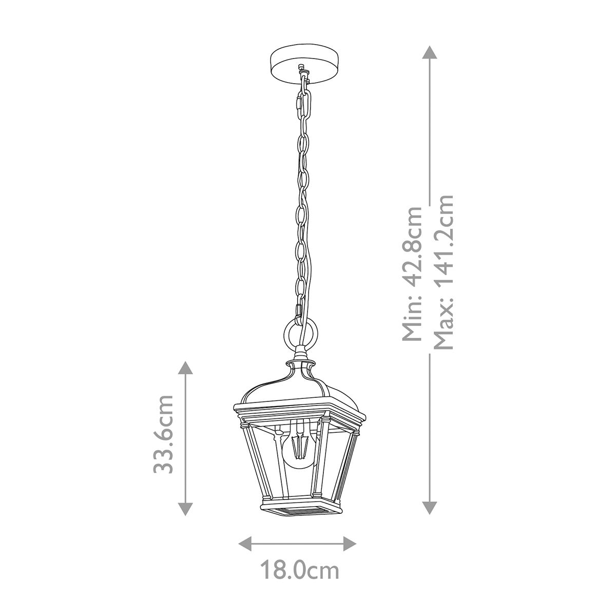 Elstead Lighting Outdoor Hanging from the Bayview range. Bayview 1 Light Medium Chain Lantern – SKU BAYVIEW-8M-BK