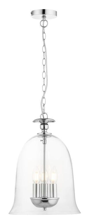 Magnalux Bell 3 Light Clear Glass Pendant Polished Chrome Part Number - BEL03CH
