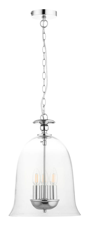 Magnalux Bell 3 Light Clear Glass Pendant Polished Chrome Part Number - BEL03CH
