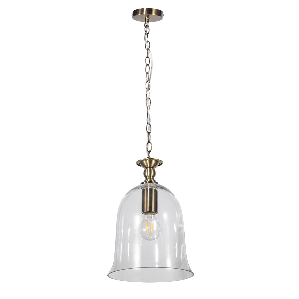 Magnalux Bell 1 Light Clear Glass Pendant Antique Brass Part Number - BEL01AB