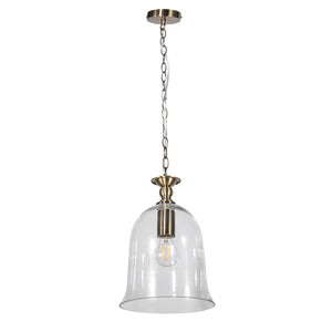 Magnalux Bell 1 Light Clear Glass Pendant Antique Brass Part Number - BEL01AB